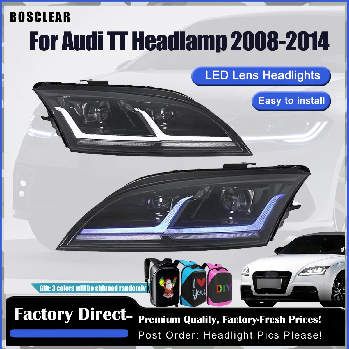 

For Audi TT RS 2008-2014 Car Front lamp Upgrade High Quality Bifocal lens Dynamic Light Accessories LED Auto Headlights Assembly