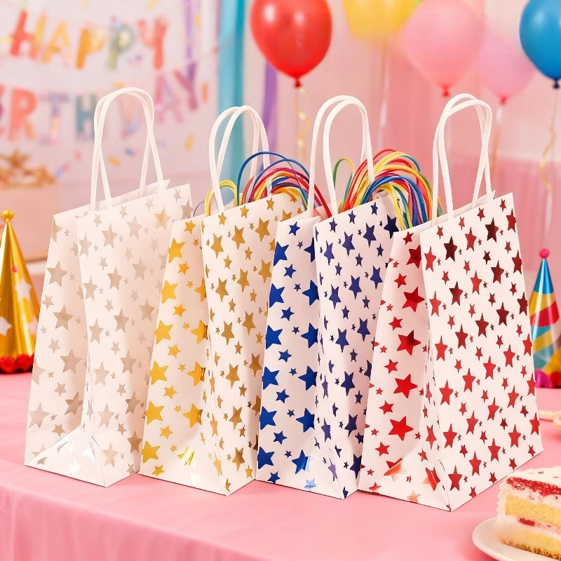 Sacs en papier étoiles colorées, emballage cadeau multicolore, pour fêtes de noël, anniversaire, mariage, sacs à main, 12/24/36 pièces