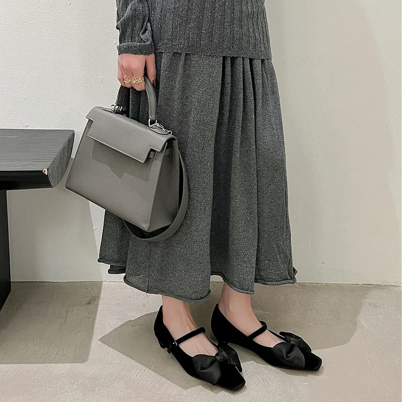 New Fashion Designer Women's Mary Jane Shoes Elegant Low Heel Butterfly-Knot Fashionable Party Dress Footwear