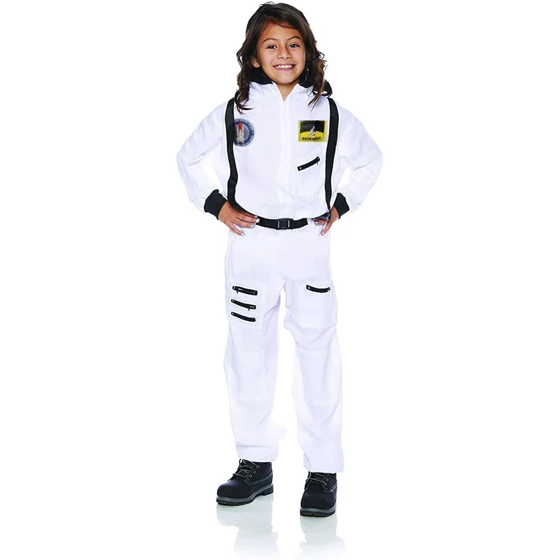 Kids Boys Girls Astronaut Space Flight Jumpsuit Uniform Pilot Children Bodysuit Halloween Carnival Party Stage Cosplay Costume