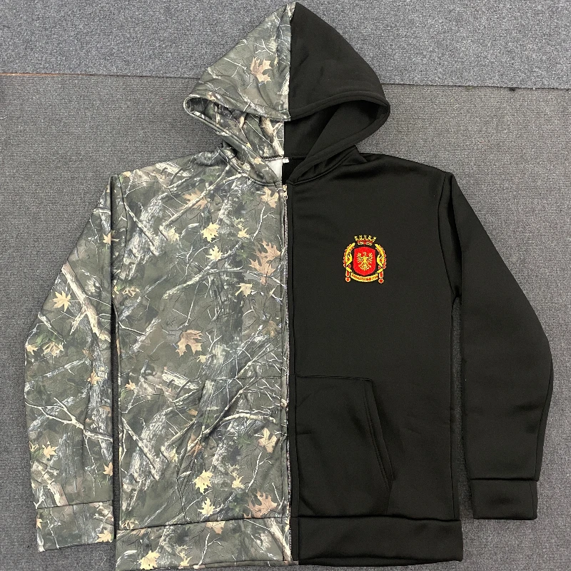 2025 Y2K Street Trendy Pants Set American Leaf Print Splicing Hoodie Loose Hoodie Ins