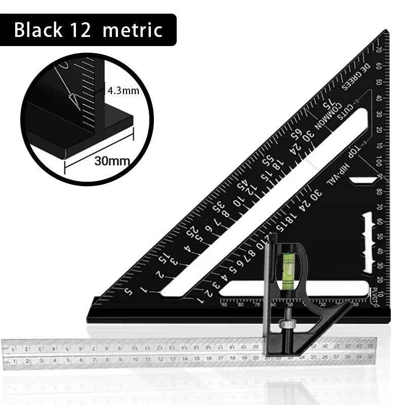 Premium-Spritzer-Quadrat- und kombiniertes Dreieck-Quadrat-Set, Holzbearbeitungsrahmen-Quadrat, Lineal und Winkelmesser-Werkzeugset – Detail 9