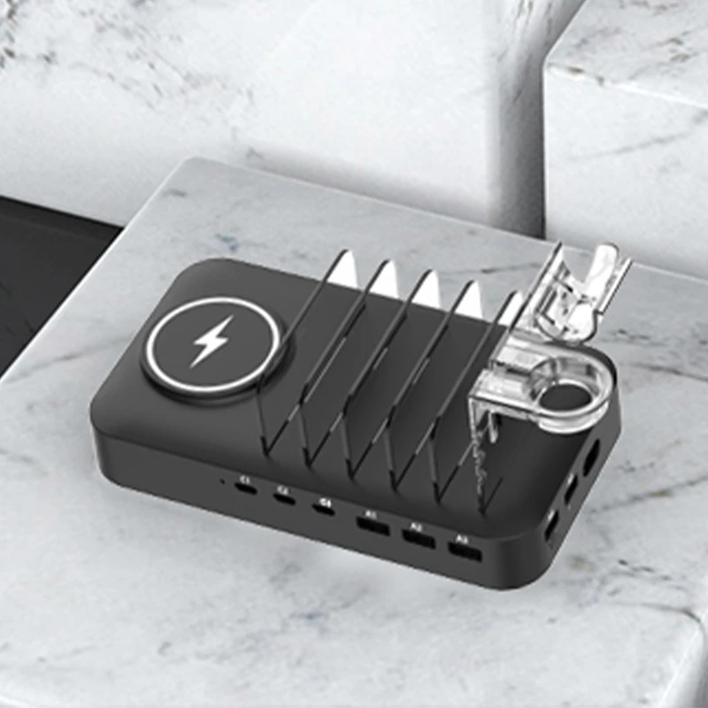 

8-портовая многофункциональная зарядная станция 4C4A с быстрой зарядкой PD 65W для мобильных телефонов, часов и наушников