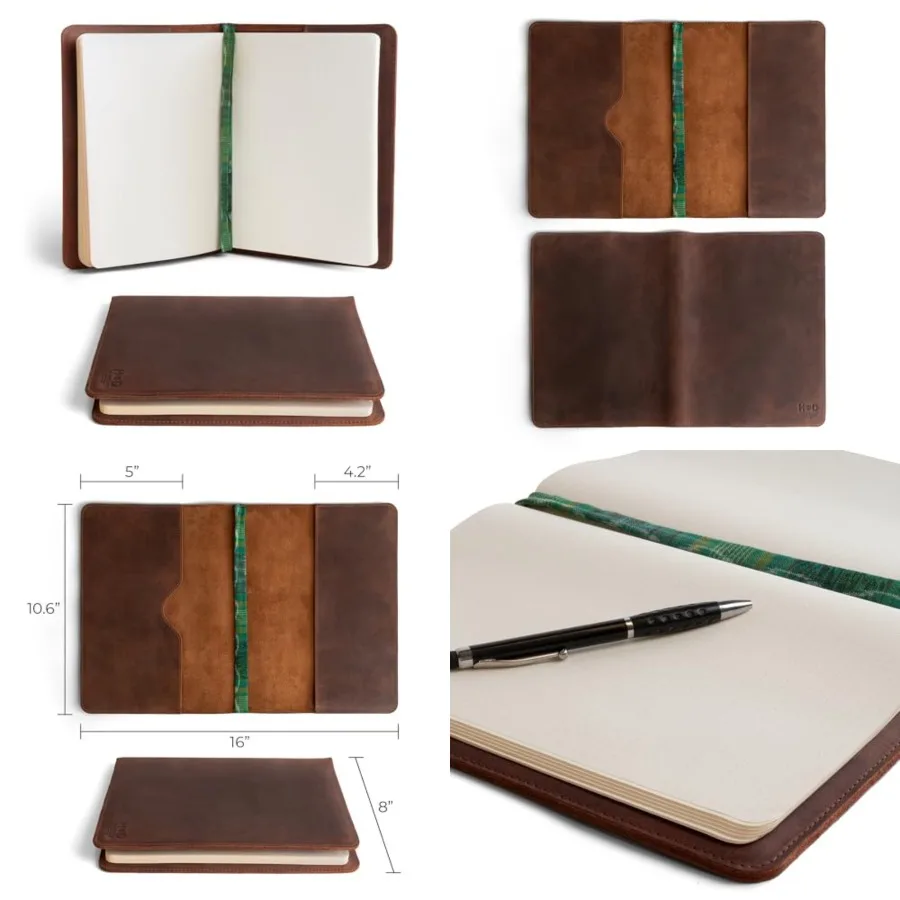 

Journal Cover Compatible with Moleskine XL 7.5 x 9.75 in with Strap, Refillable Case, Personal Planner, Full Grain Leather, Han