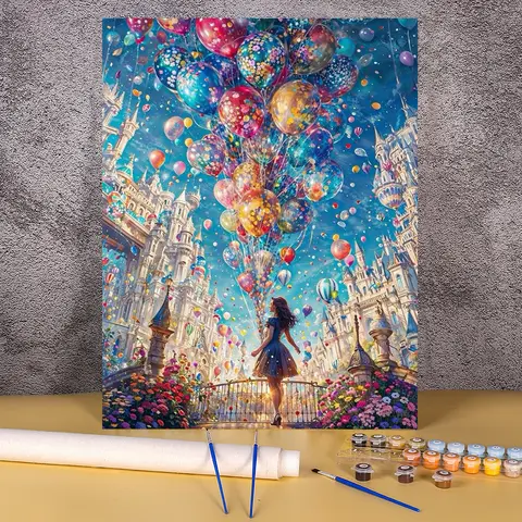 캔버스에 숫자로 색칠 거실 침실 풍선 풍경 홈 장식 아크릴 페인트 그림 키트에 대한 만화 그림