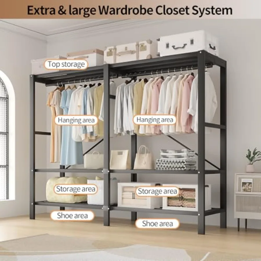 رف الملابس، رف الملابس عالي التحمل، منظم خزانة الملابس المحمول القائم بذاته من الفولاذ لتعليق الملابس مع 2 #6