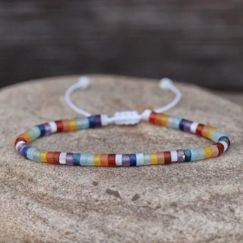 Chakra Mother-of-Pearl Bracelet: Adjustable Bohemian-style meditation jewelry
