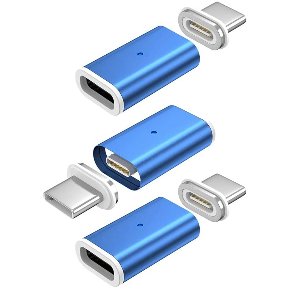 Gen10 Magnetic Fast Charging USB-C to USB-C Adapter Converter Compatible with Type-C Smartphones(3 Pack Blue)