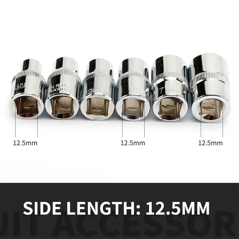 6Pcs 12 Point 1/2 Inch Drive Sockets Set Metric Mirror Socket for Wrench Cr-V Steel 8 10 12 14 17 19mm