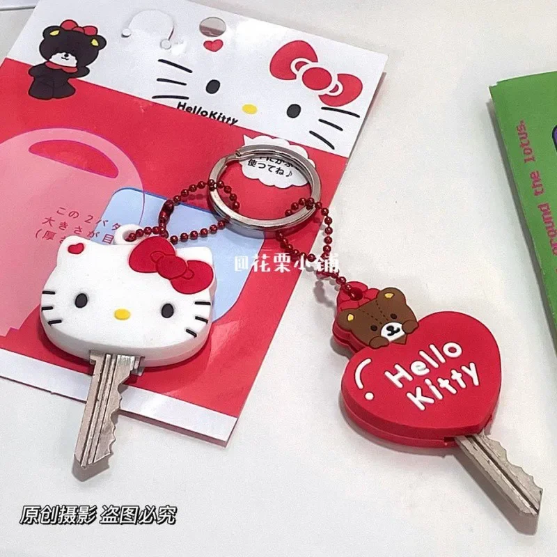 2pcs/set Kawaii Sanrio HelloKitty My Melody Anime Silicone Key Cover Keychain Control Dust Cartoon Keyrings Kids Girl Boys Gift