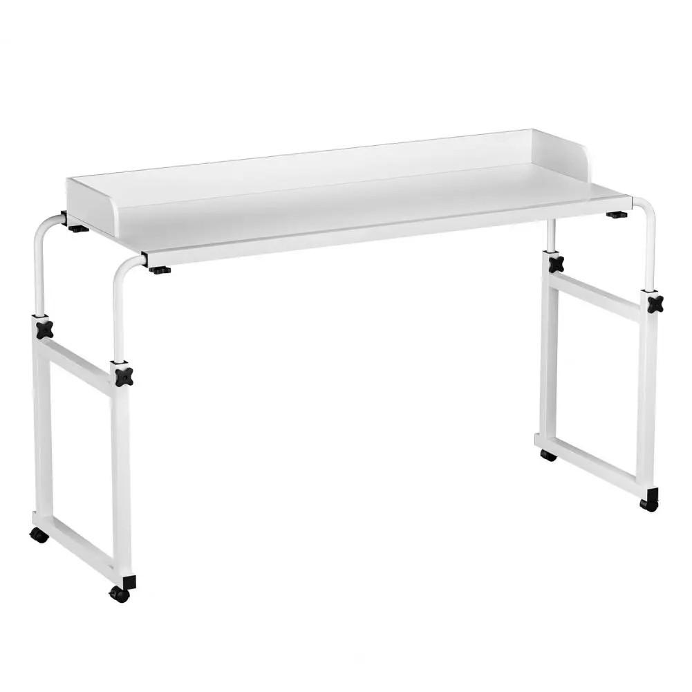 Height Adjustable Overbed Table 120x40cm Rolling Laptop Desk With Wheels Raised Baffle Hospital Home Office