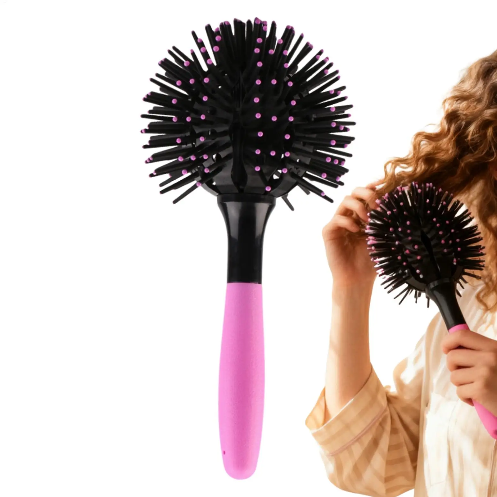 Round Styling Hair Brush 3D Round Hair Brushes Comb Detangling Hairbrush Salon Spherical Ball Brush for Thick Curly Hair