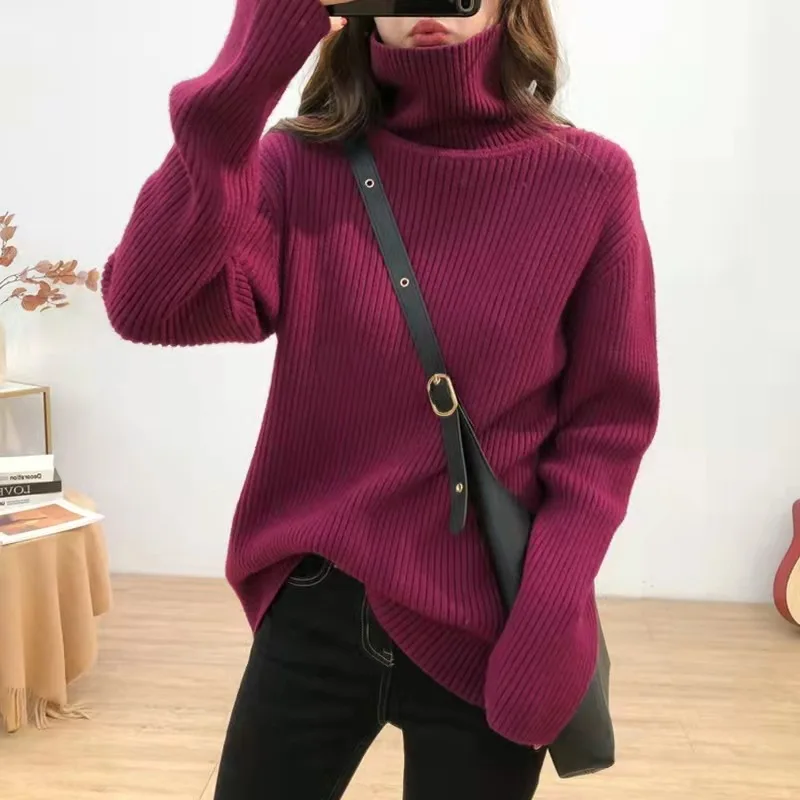 Women Autumn Sweater Cozy Turtleneck Sweater Collection for Women Ribbed Knit Pullover Soft Warm Jumper Loose Fit Knitwear