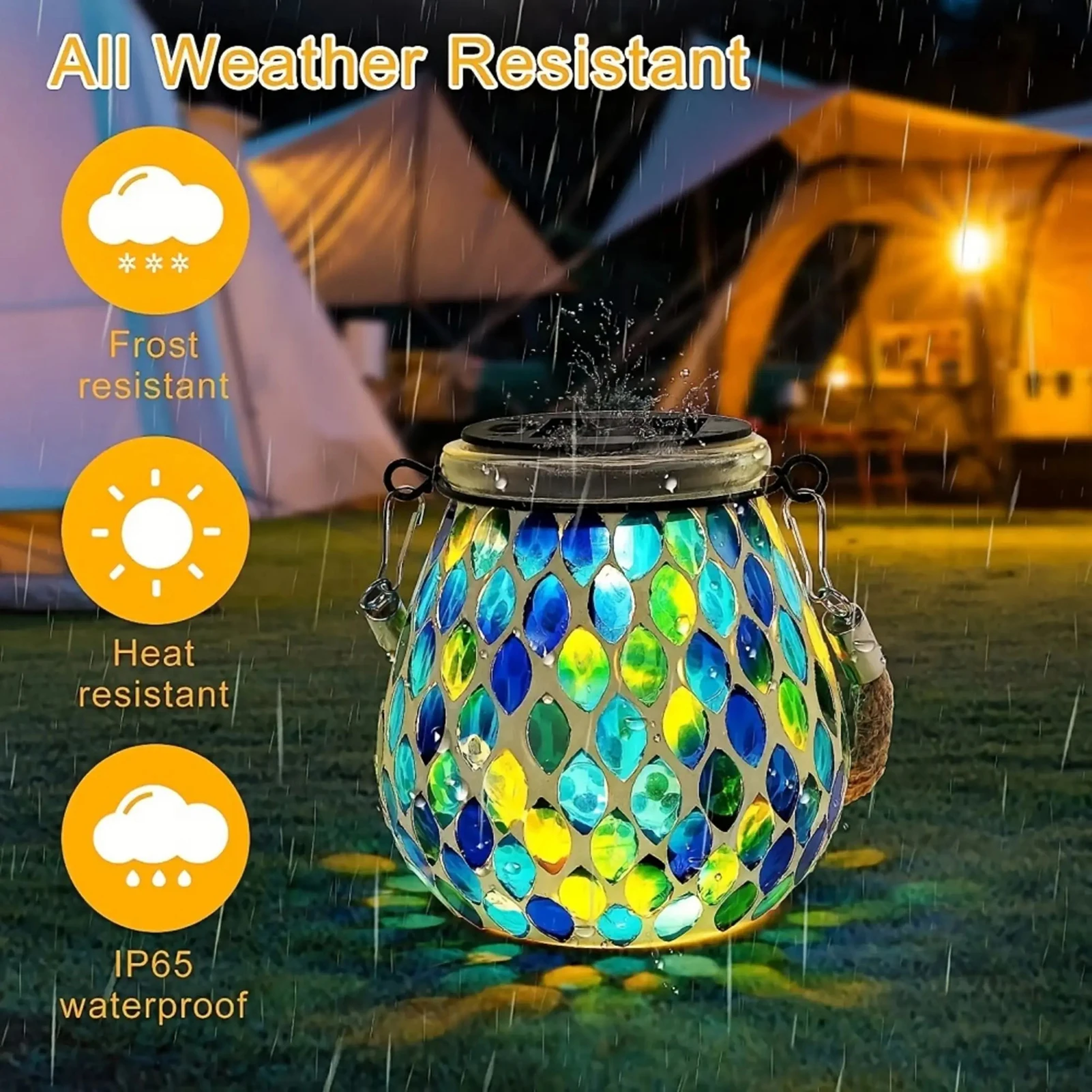 

Solar Outdoor Mosaic Lantern,Outdoor Hanging Lanterns Rechargeable Waterproof Table Lamp Mosaic Night Light For Patio Outdoor