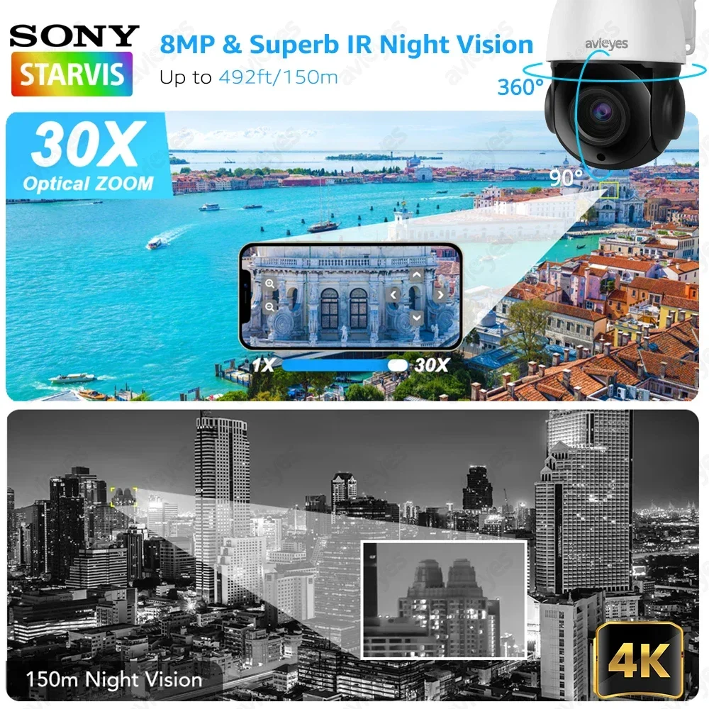 4K PTZ IP กล้อง 30X Optical Zoom กลางแจ้งการติดตามอัตโนมัติ Cruise 8MP/5MP WiFi POE เพดาน Security กล้อง IR night Vision