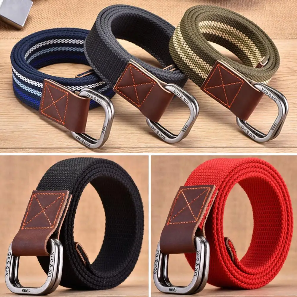 Men Outdoor Cargo Waist Belt Double Ring Buckle Canvas Belt Casual Youth Cargo Waist Band Sport Jeans Accessories