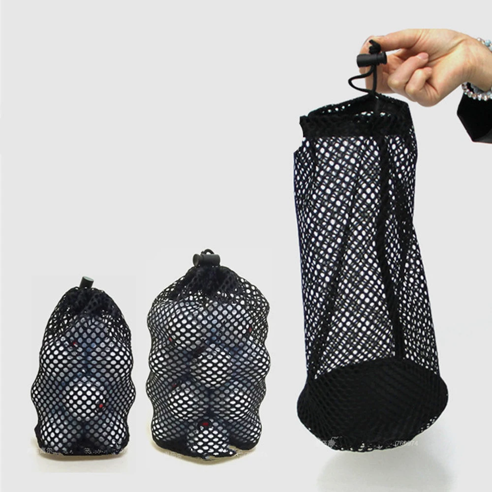 Tennis Golf Accessories Sports Mesh Net Black Nylon Carrying Bag Drawstring Pouch Golf Mesh Bag Golf Storege Bag Golf Ball Bags