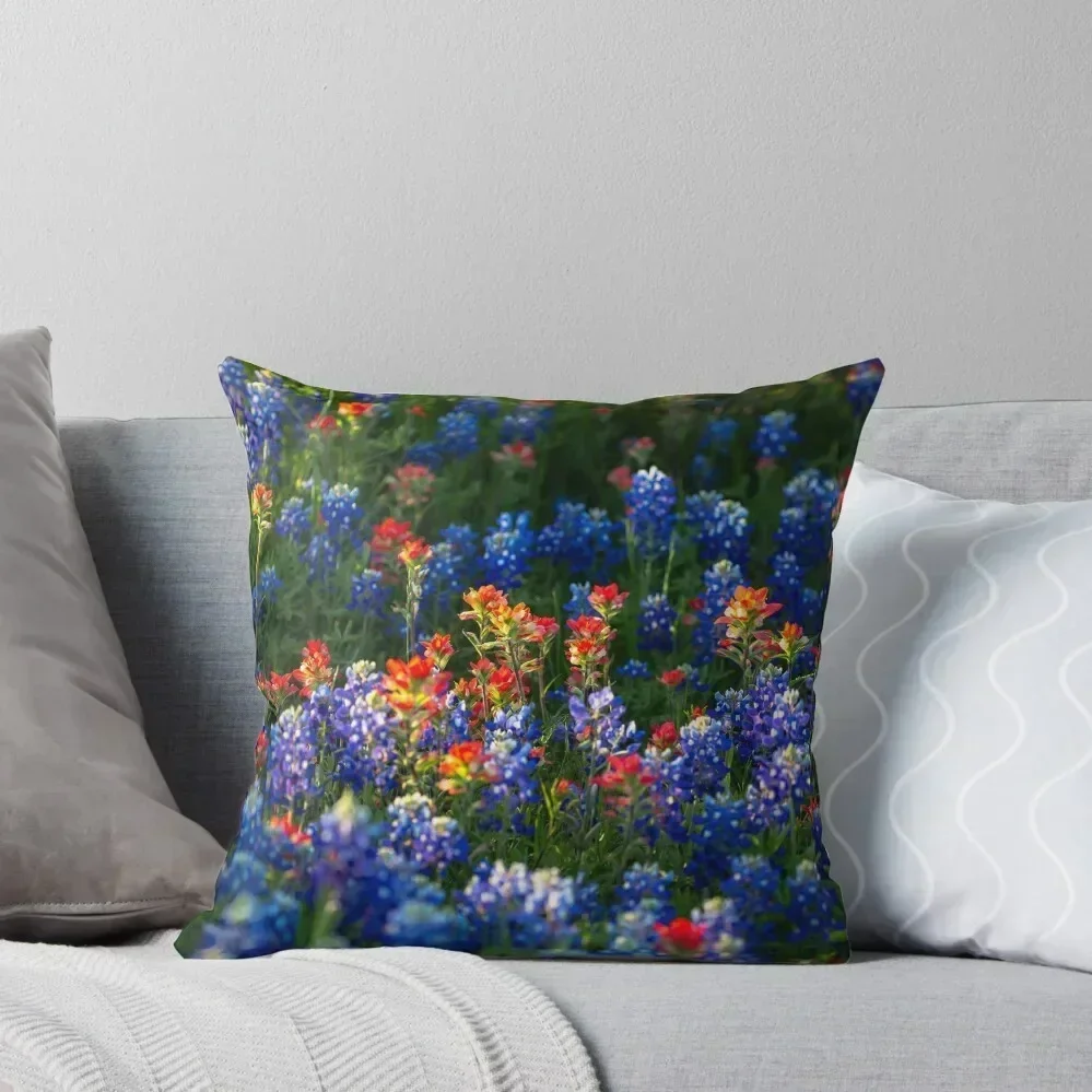 

Wonderful Wildflowers - Bluebonnets and Indian Paintbrush on a Spring Day in Texas Throw Pillow Cushions Cover pillow