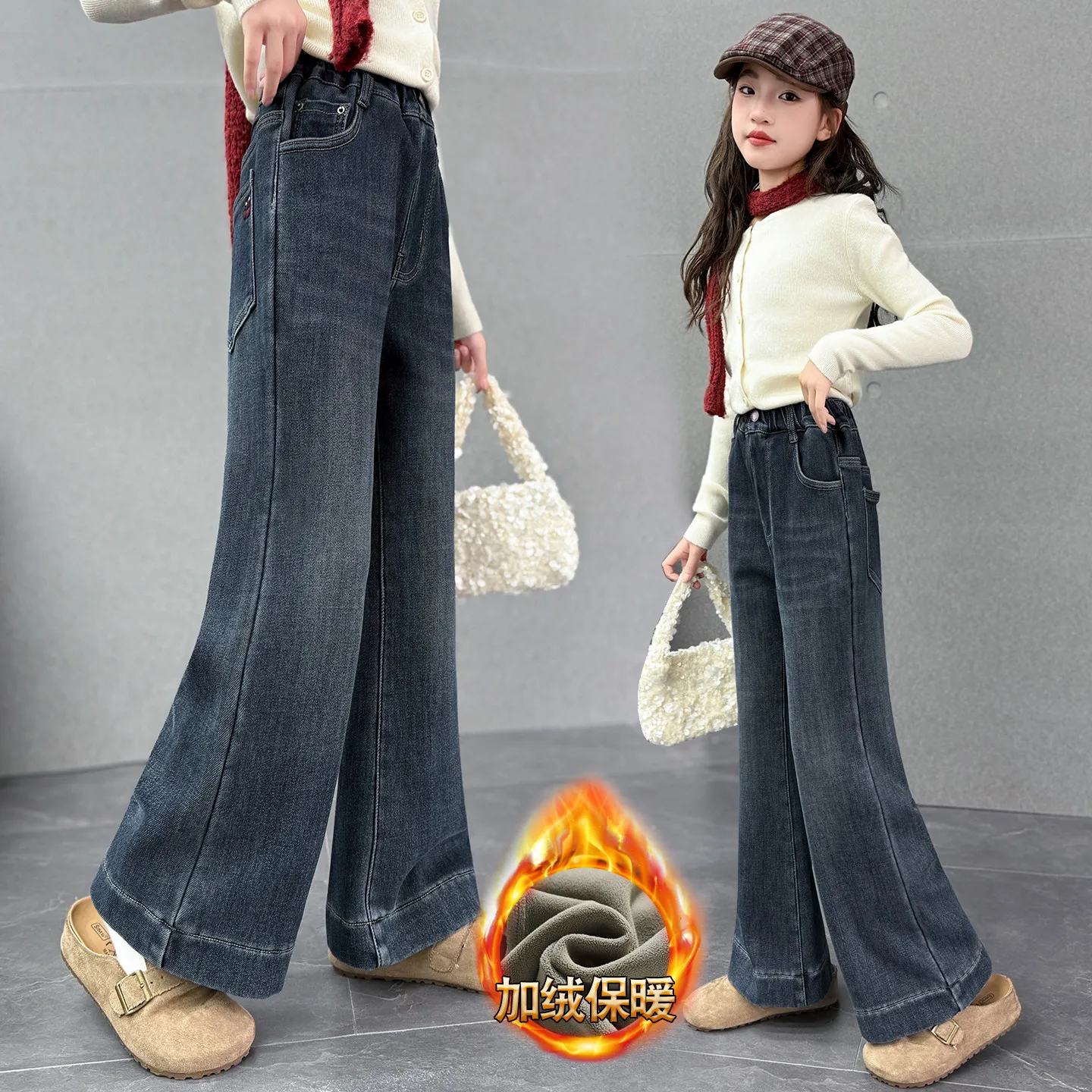 

Korean Style Children Insulated Jeans for Girls Baby Warm and Thick Denim Pants for Girls Winter Trousers for Kids Teenagers