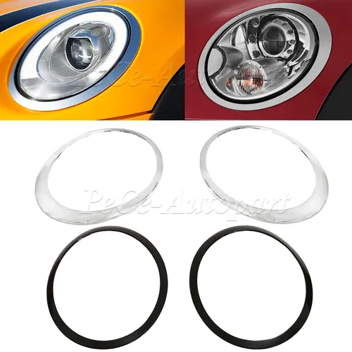 Imagen 1 del producto Marco de faro de coche chapado en negro brillante/plateado para MINI Cooper S R56 R57 R55 Clubman 2007-2015 51137149905 51137149906