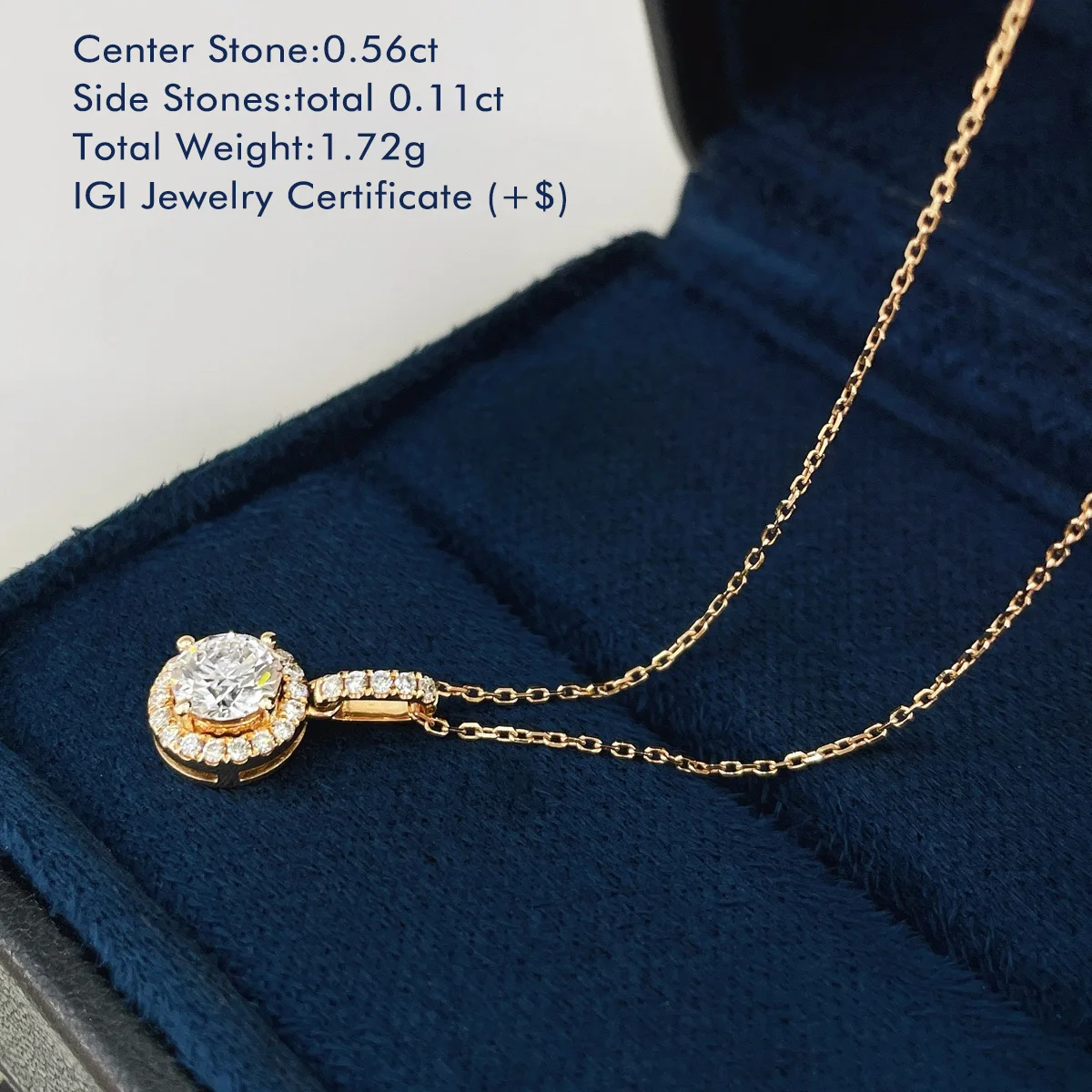18K White/Yellow Gold Round Lab Grown Diamond Necklace Total 0.67ct Four Claws Lab Diamond Halo Pendant Necklace for Women