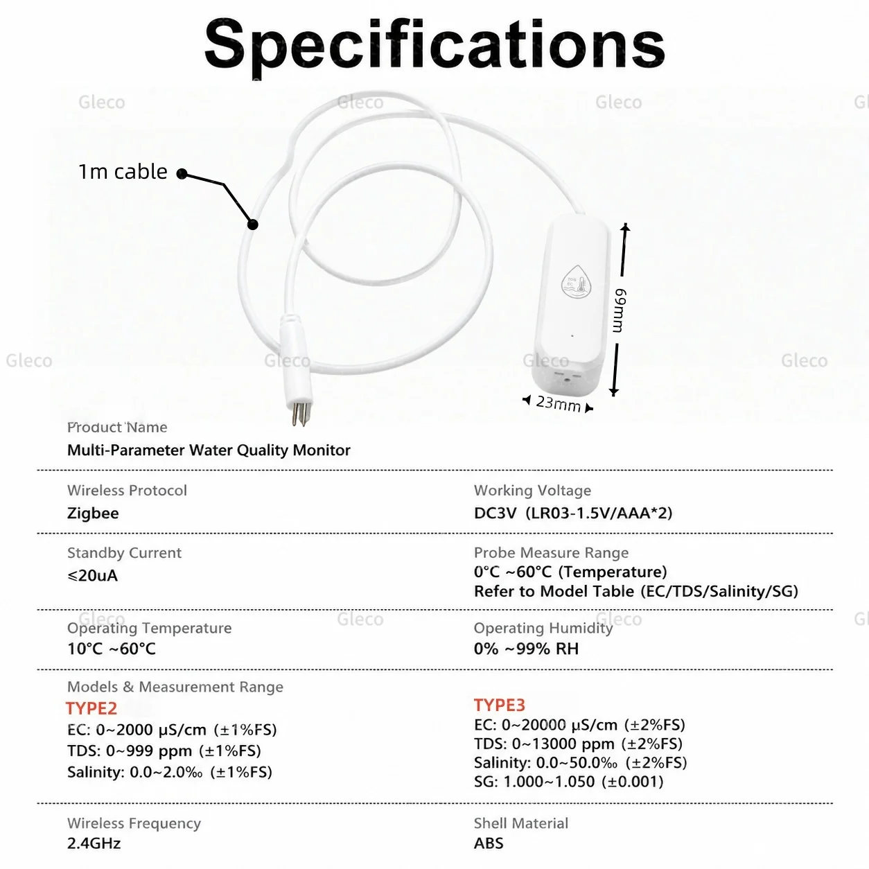 7in1 Zigbee Wasserqualitätssensor Temperatur- und Feuchtigkeitsmesser TDS EC Salzgehalt SG Tester Hausautomation für Home Assistant 2MQTT – Detail 12
