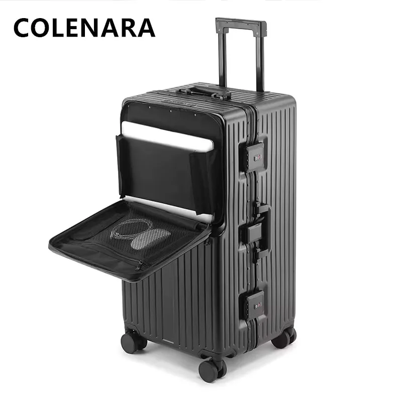 COLENARA-Grande Capacidade Alumínio Quadro Bagagem Carrinho, Universal Tipo Travel Bag, Trolley Case, USB Carregamento Mala, 26 "28" 30"