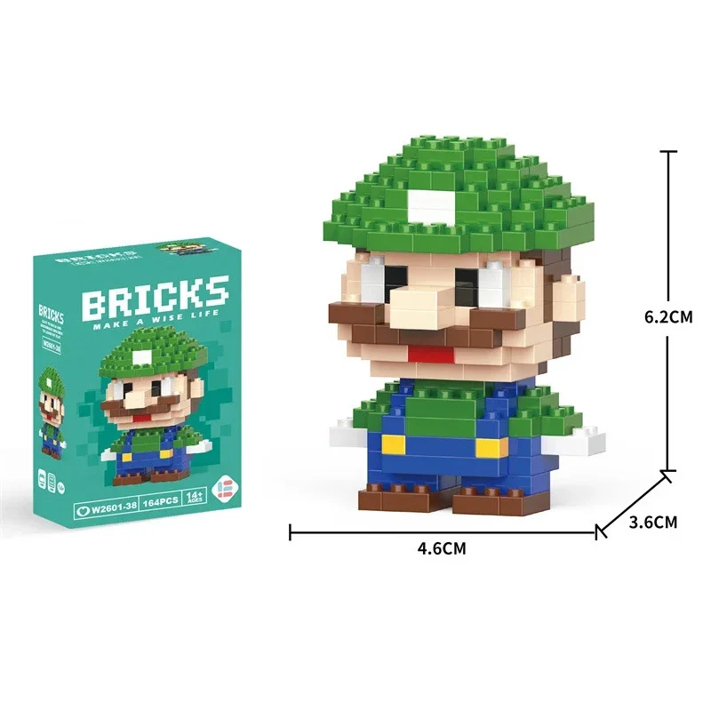 NEW Mini Super Mario Bros Building Blocks Cartoon Anime Character Luigi Assembled Model Kids Toys Birthday Gift