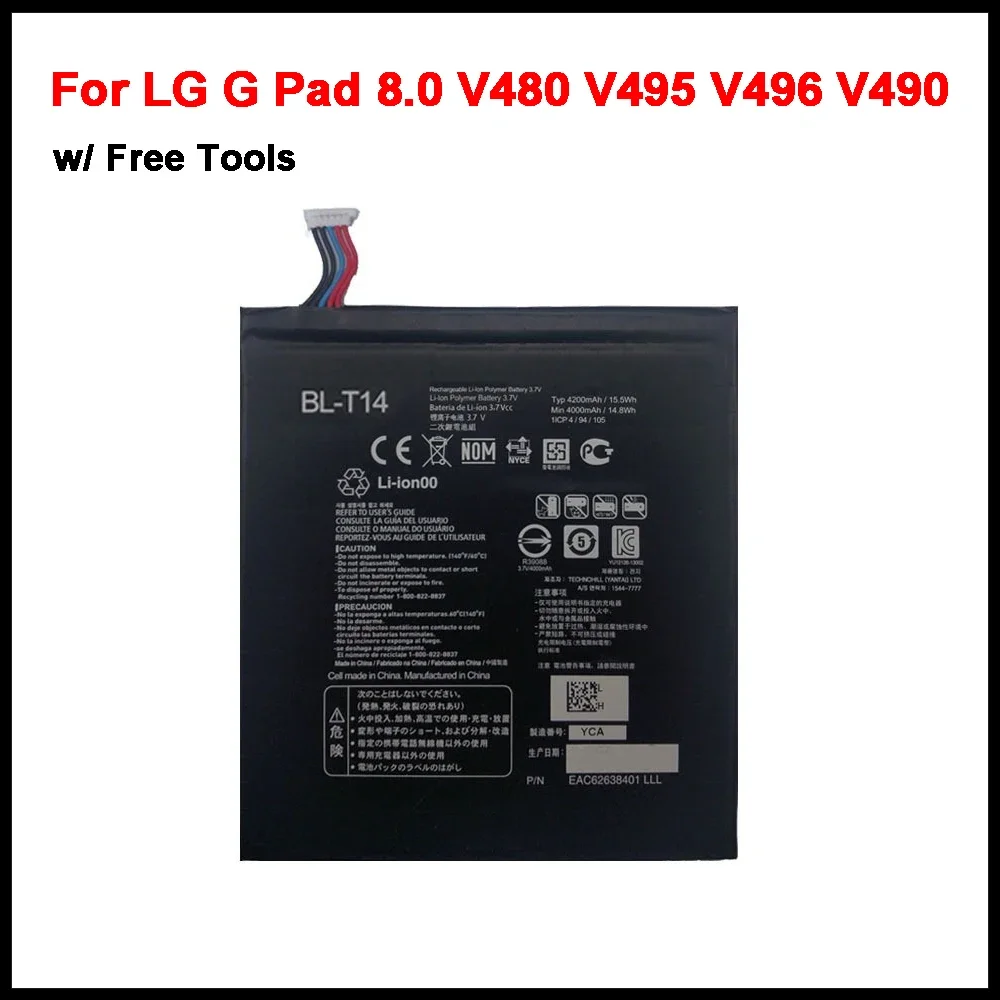 Original Tablet Battery BL-T14 For LG G Pad 8.0 V480 V495 V496 V490 Replacement Rechargable Batteries 4000mAh With Free Tools