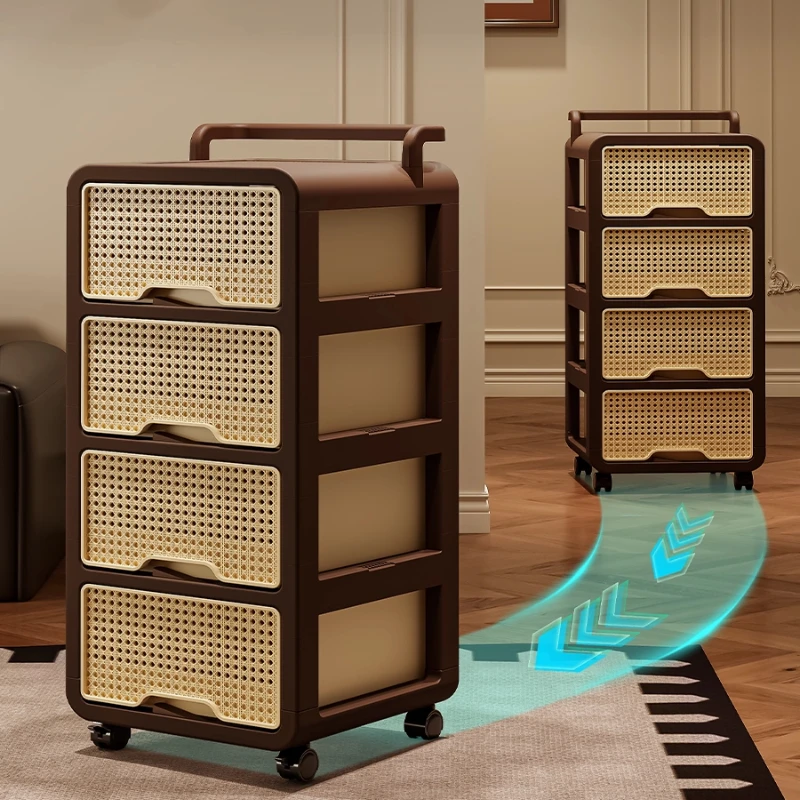 

Mid-Century Modern Storage Cart with Drawers Mobile Storage Organizer Multi-Layer Snack Rack for Living Room Kitchen Trolley