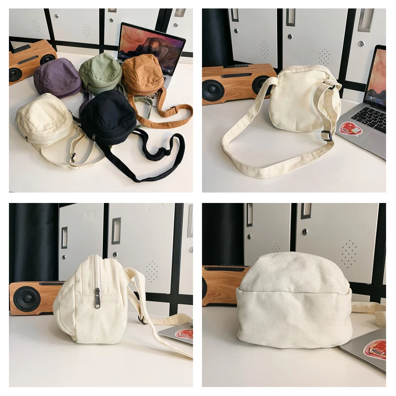 Small Canvas Women's Bag Zipper Shoulder Cross Bag Vintage Messenger Bag Y2K Eco Bag Korean Shopping Satchels Solid Shell Murse