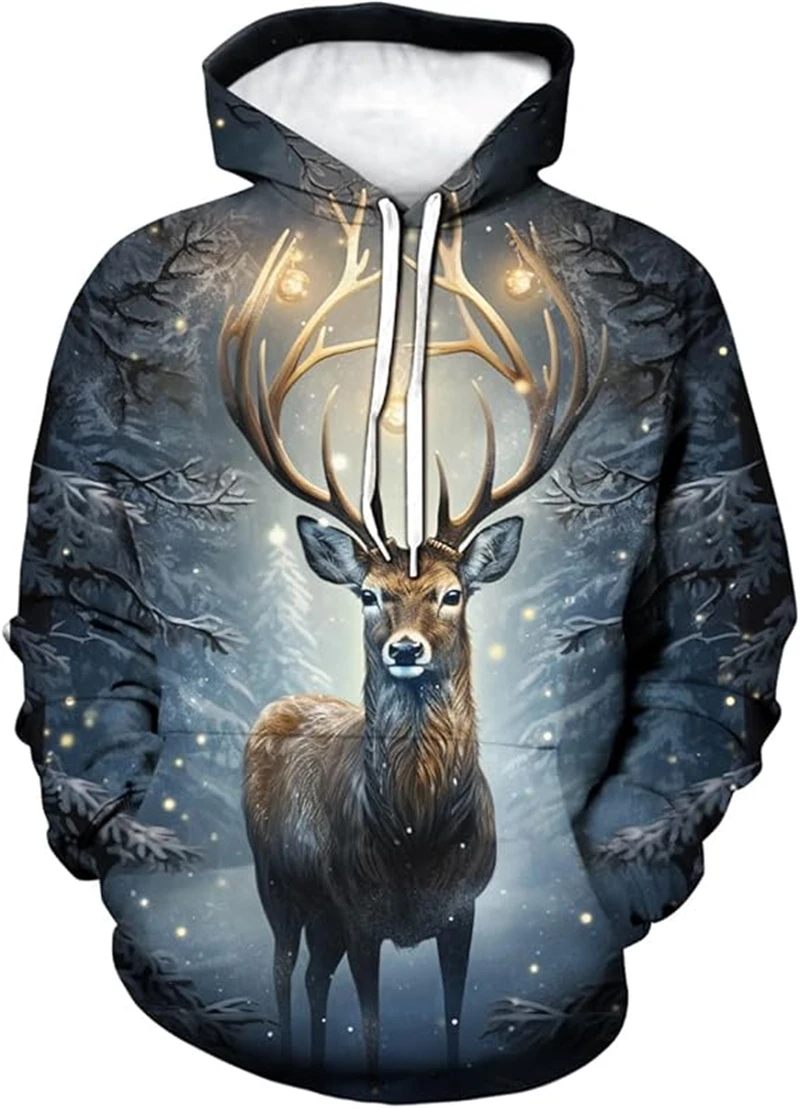 عيد الميلاد الحيوان نمط هوديي للرجال الرنة ثلاثية الأبعاد ملابس منقوشة بكم طويل الخريف هوديس غير رسمية بلوزات فضفاضة البلوز القمم