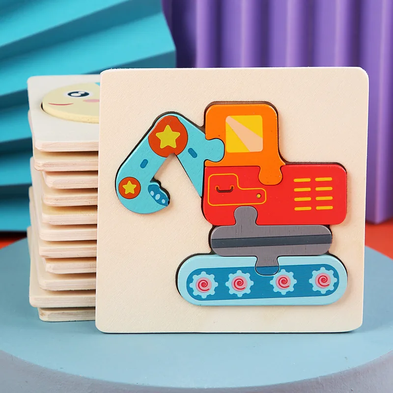 10,7 cm/4,21 in Kinder Bunte 3D Puzzles Montessori Spiele Cartoon Tiere Puzzle Baby Pädagogisches Holz Spielzeug für Kinder