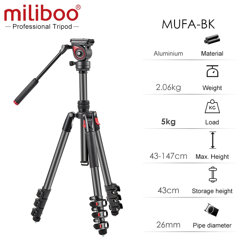 miliboo MUFA-BK Professional Lightweight carbon fiber tripod stand with upgraded trigger fotográfica tripode para móvil삼각대