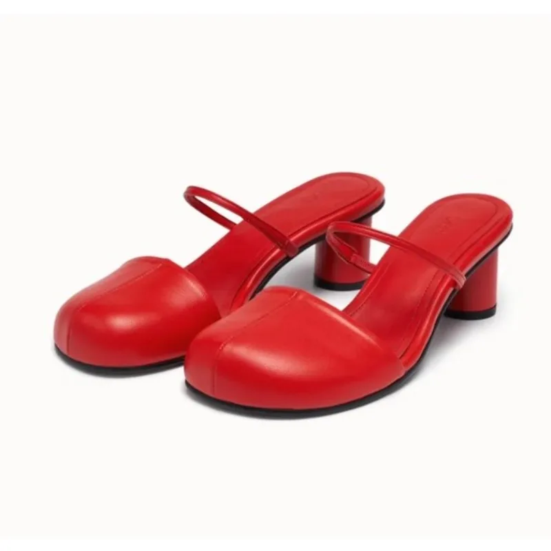 

New Style Solid Color Closed Toe Chunky Dress Shoes Slippers Women's Shallow Mouth Simple Single Strap High-Heeled Sandals Pumps