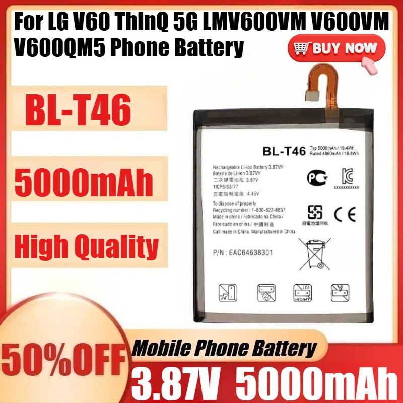 

New BL-T46 5000mAh 3.87V Battery For LG V60 ThinQ 5G LMV600VM V600VM V600QM5 Phone Bateria