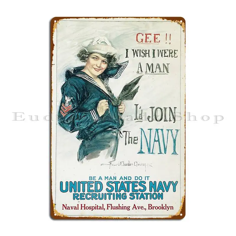 Vintage Us Navy Ww1 Recruitment Poster 1915 Metal Sign Character Wall Mural Garage Cinema Retro Tin Sign Poster