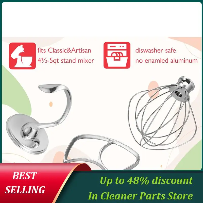 

Satisfied Stainless Steel Accessories For Kitchenaid 4.5-5 Qt Tilt Head Stand Mixer, Includes 6 Wire Whisk, Flat Beater,Dough Ho