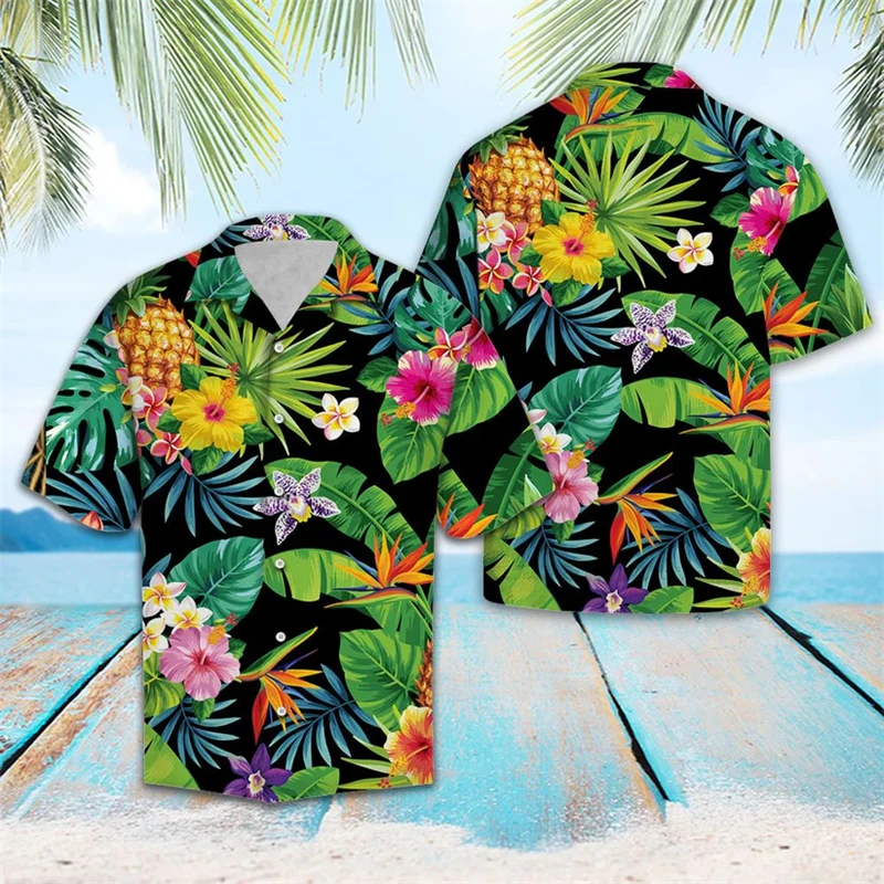 

Tropical Pineapple Animal Graphic Hawaiian Shirts Summer Fashion Short Sleeve 3D Printed Shirt Loose Breathable Lapel Blouse