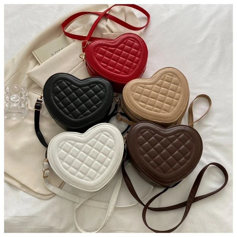 

PU Women Shoulder Bags Fashion Love Heart Shaped Solid Color Messenger Bags Small Handbags Ladies Casual Crossbody Bags