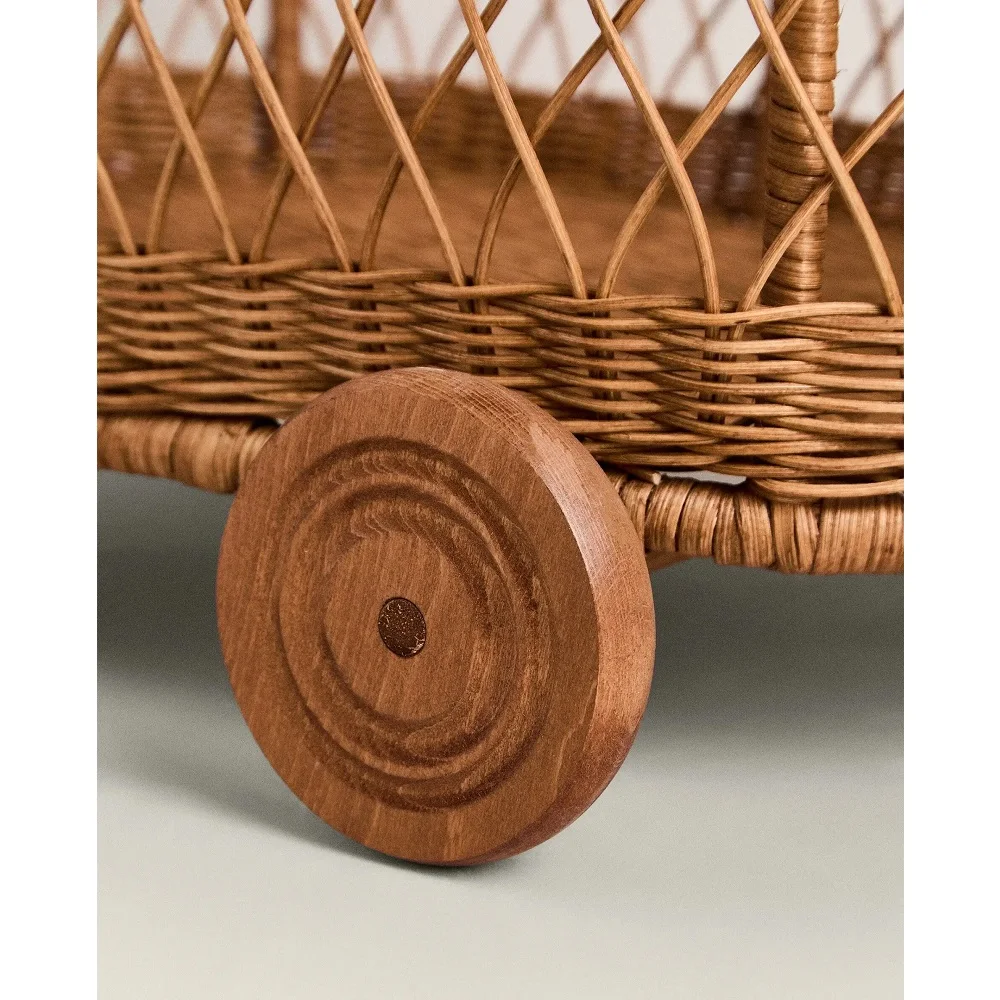 Eco-friendly Baby Palm Dolls Best Sellers Hand-woven Brown Rattan Stroller Fan Stroller Furniture