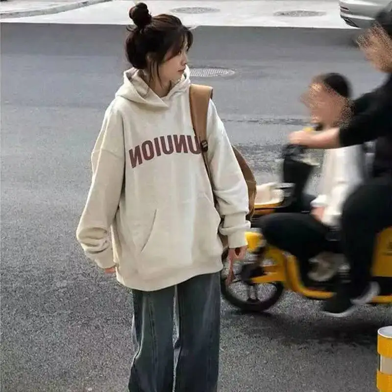 Unisexowa bluza z kapturem z polarową podszewką, wiosenna bluza z kapturem 2026, nowa damska bluza z kapturem, luźna bluza z długim rękawem, niszowa odzież wierzchnia.