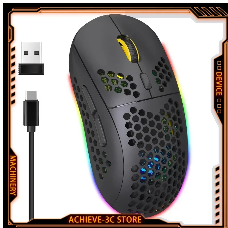 Wireless Gaming Mouse 2.4GHz Bluetooth 3600DPI Adjustable Mouse Rechargeable Ergonomic Honeycomb Design for Desktop PC Laptop