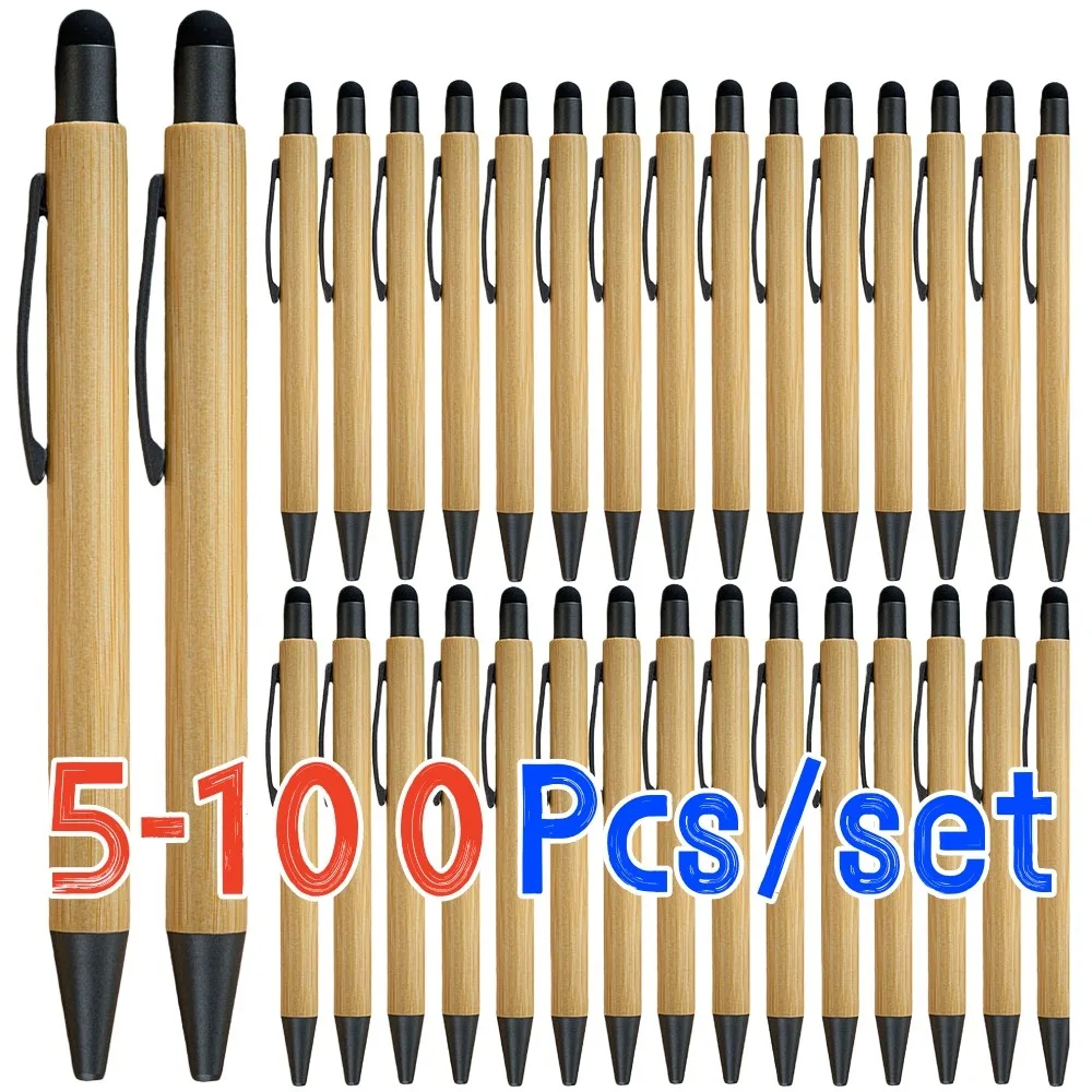 5-100PCS Creative Bamboo Ballpoint Pen Office Stationery Gift Pen Laser Touchscreen Press Bamboo Pen