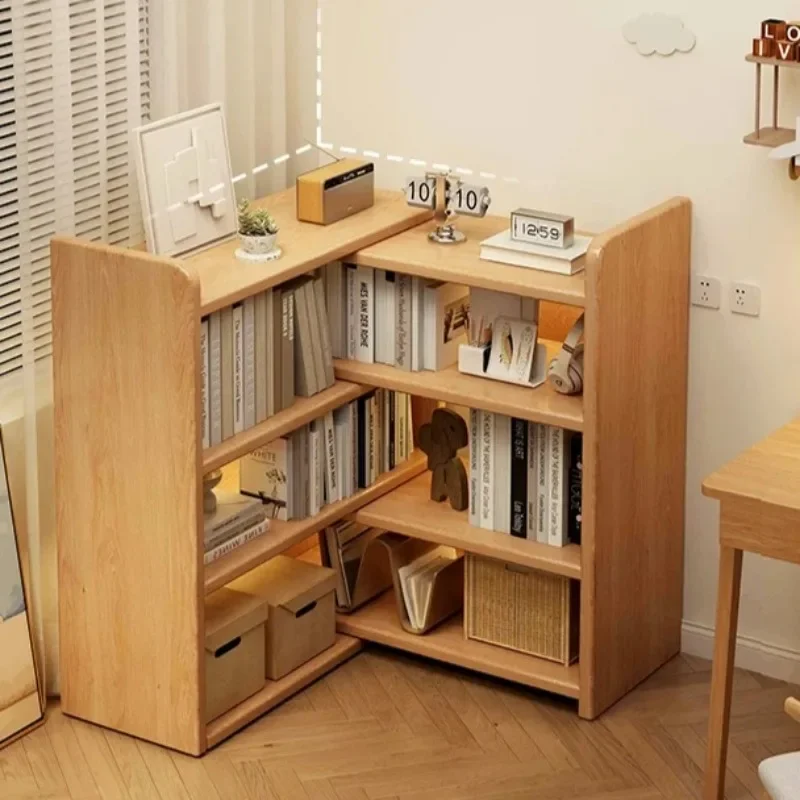 Solid Wood Bookshelf -Corner Storage Cabinet with Wall-Mounted Design Space-Saving Bookcase for Kids Study&Home Office Organizer