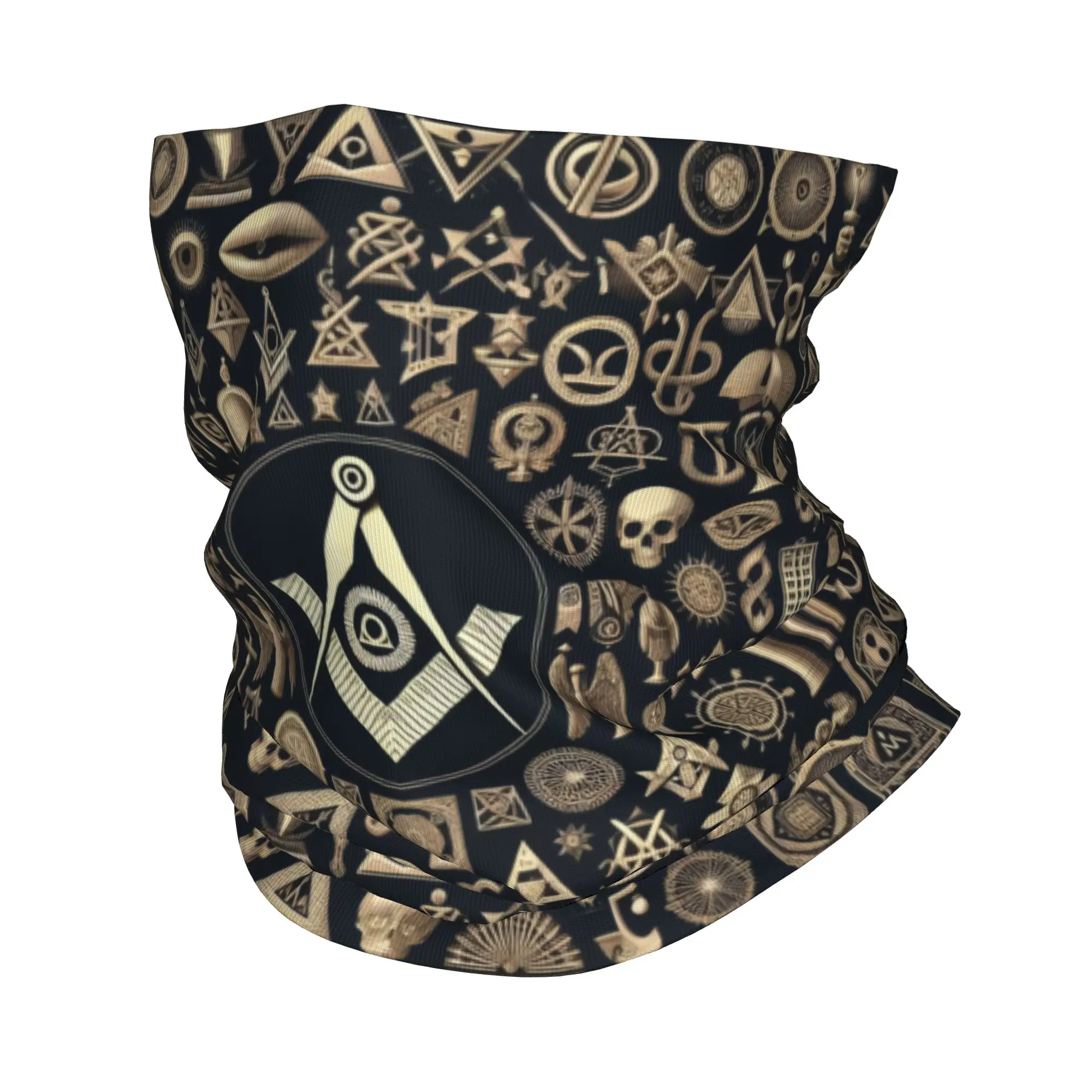 Freemason Gold Square And Compass Bandana Neck Warmer Men Women Winter Ski Tube Scarf Gaiter Freemasonry Symbol  Face Cover