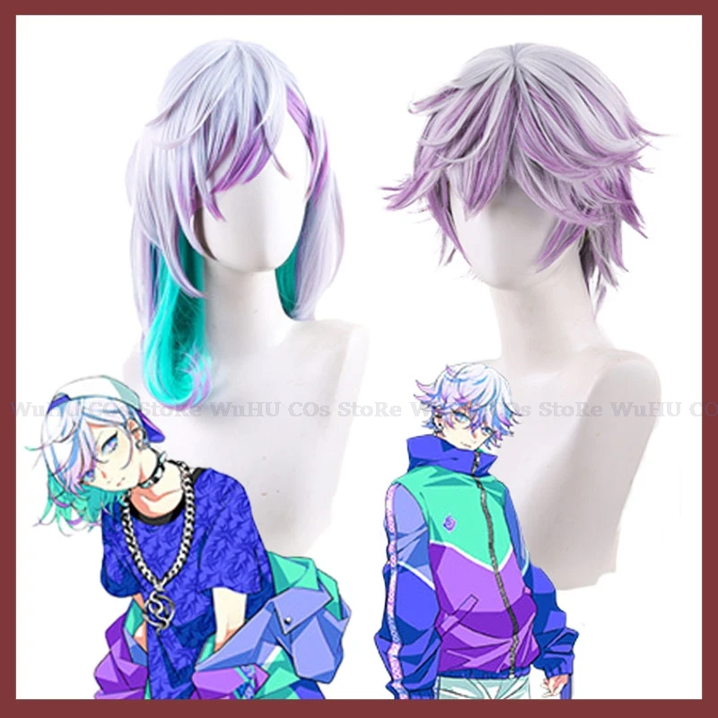 Cozmez-Yatonokami Nayuta Kanata peruca, cabelo curto, cor mista, gradiente roxo, cosplay cabelo sintético