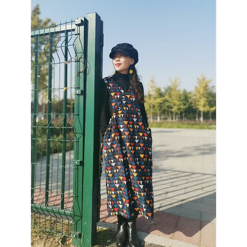 

New Spring Autumn Winter Corduroy Vintage Literary Base Layer Vest Dr Elastic Waist Midi Slim Fit Women's Faion Dr