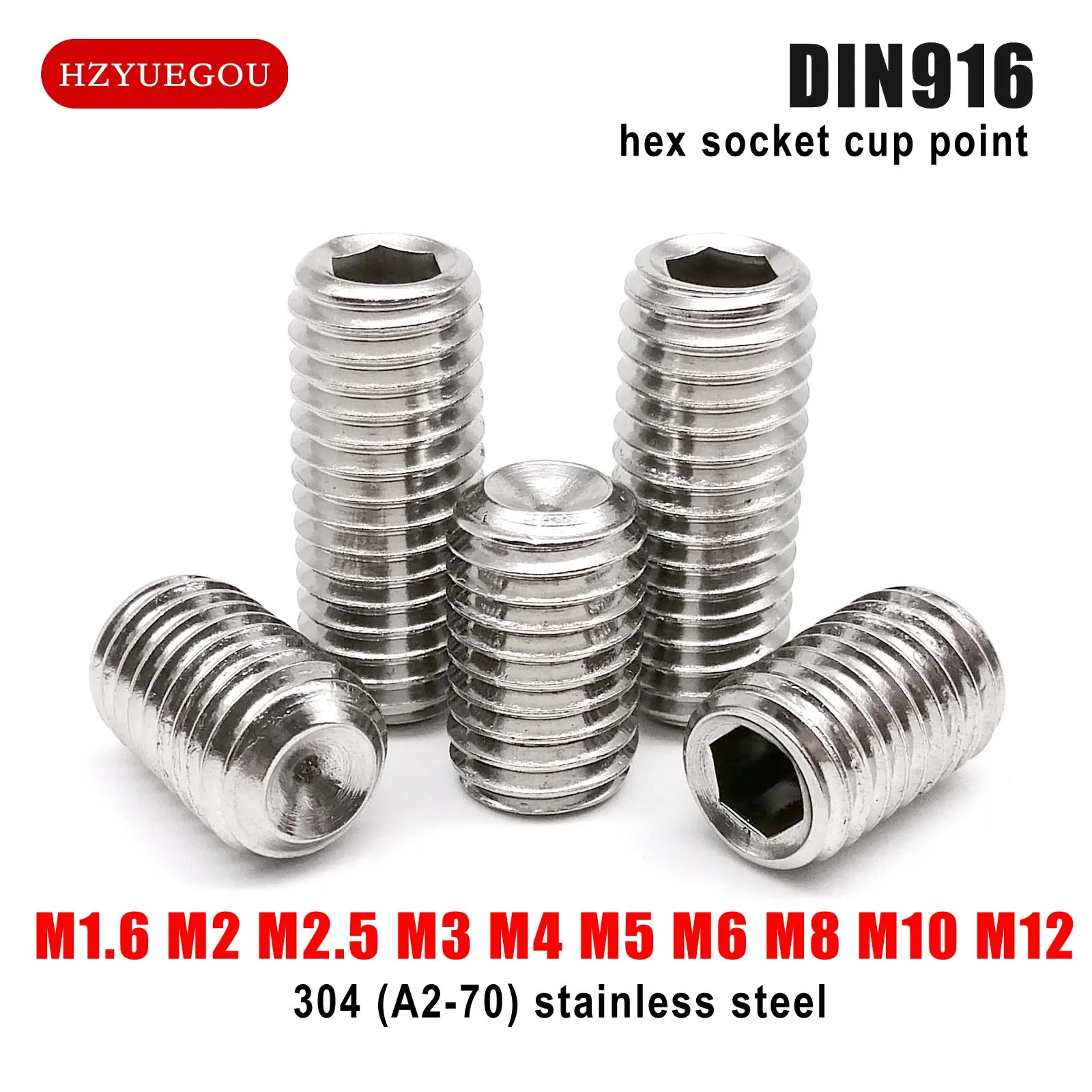 HZYUEGOU M1.6 M2 M2.5 M3 M4 M5 M6 M8 M10 M12 DIN916 Innensechskant-Schraube mit Zylinderkopf und Rundkopf, Gewindestift, 304 A2-70 Edelstahl – Detail 2