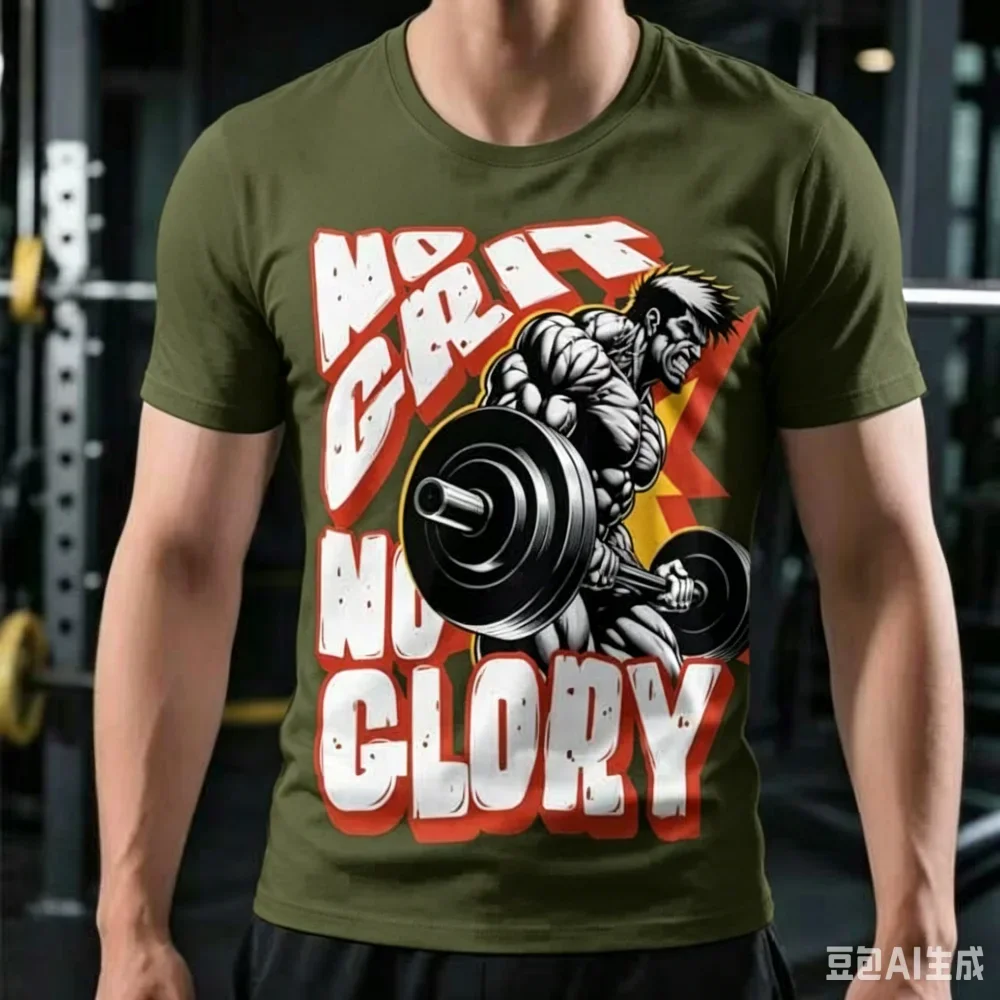 3D Fitness Pattern Print Men's T-shirts Summer Fashion Gym Bodybuilding Short Sleeve Tees Daily Loose